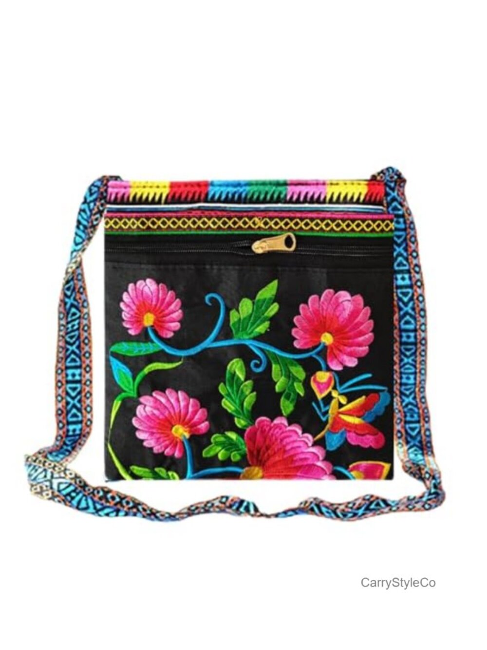 Boho Embroidered Crossbody Shoulder Bag Floral Hippie Purse Travel Handbag
